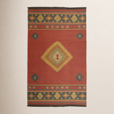 Mystica Dark Red Navy Hand-Woven Wool Rug