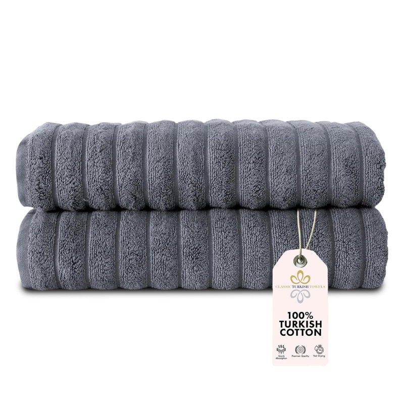 Hamrick 100% Cotton Plush Ribbed Bath Towel, Gray