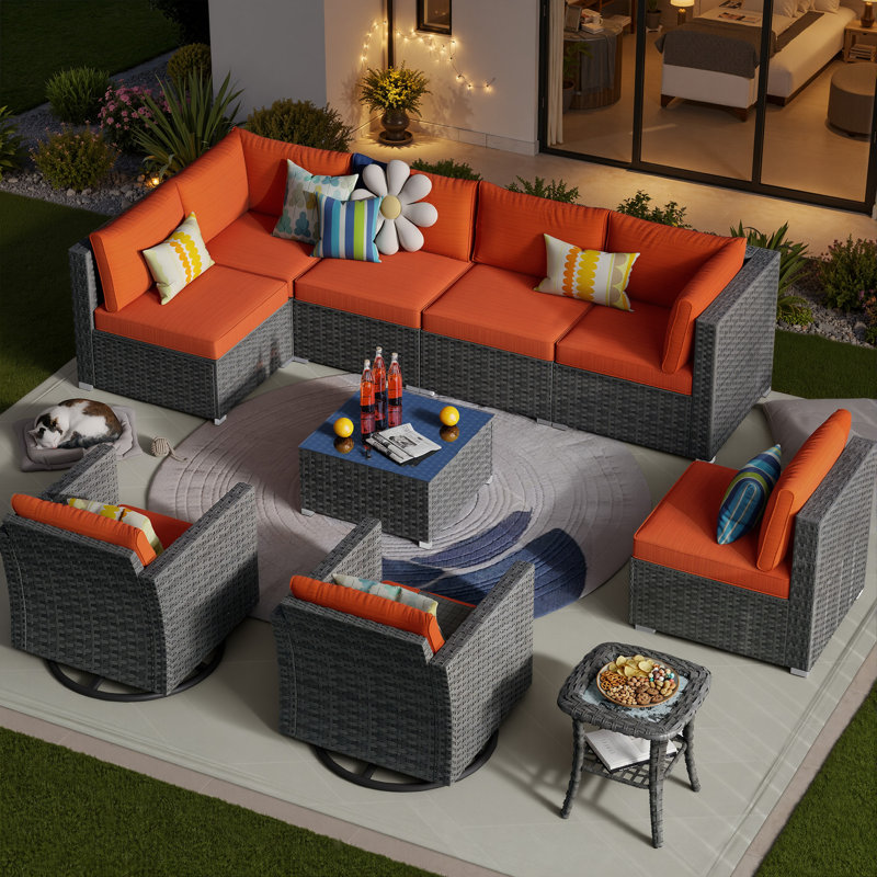 8 - Person Patio Conversation Set with Cushions, No, Orange