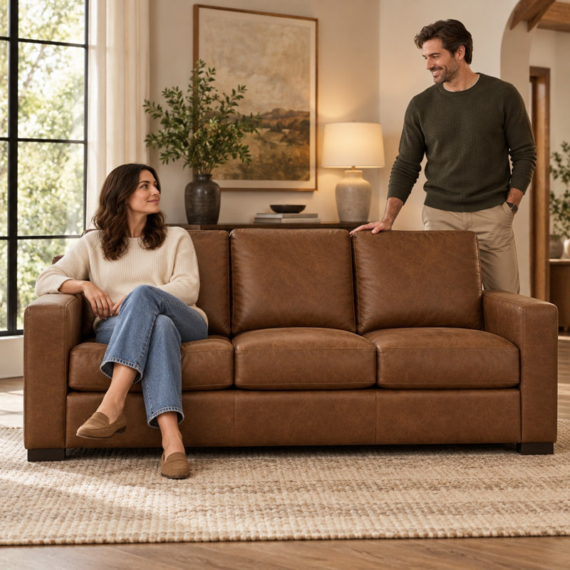 Madison Stately 100% Top Grain Leather Sofa, Made to Order, Berkshire Cocoa Mousse