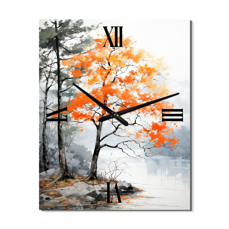 Horloge murale orange et grise forêt d'automne Elegance I, H 28 po x l 12 po x P 1 po