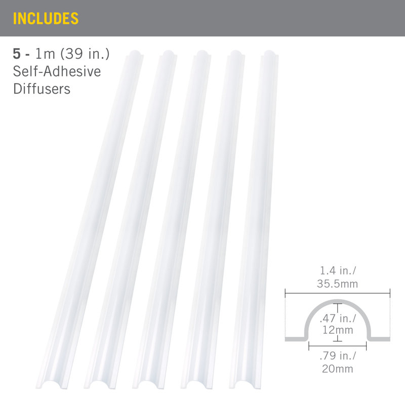 Self Adhesive LED Strip Light Diffuser 5-Pack