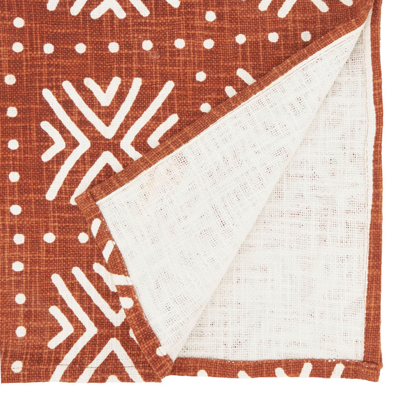Terracotta Cotton Mudcloth Table Runner with Geometric Pattern
