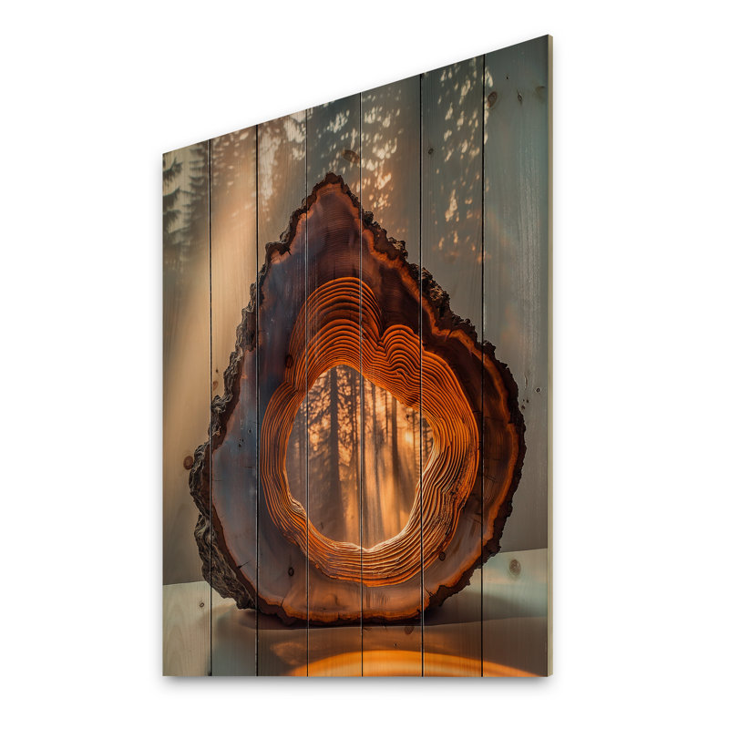 Amber Wood Slide Ripples Through The Woods III - Forest Wood Wall Decor - On Natural Pine Wood, 40" H x 30" W x 0.78" D