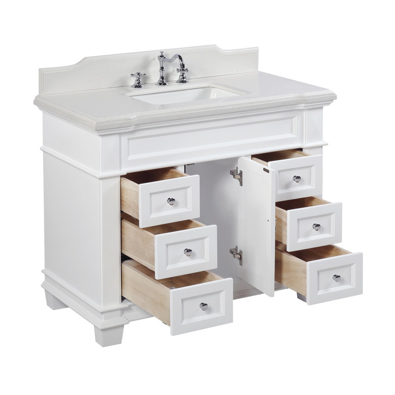 Ensa 42'' Single Bathroom Vanity with Top, White, Quartz