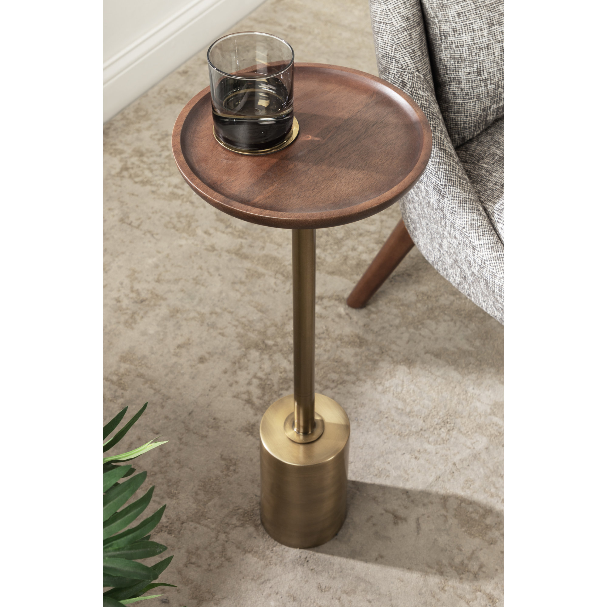 Armengol Solid Wood End Table, Walnut, Gold