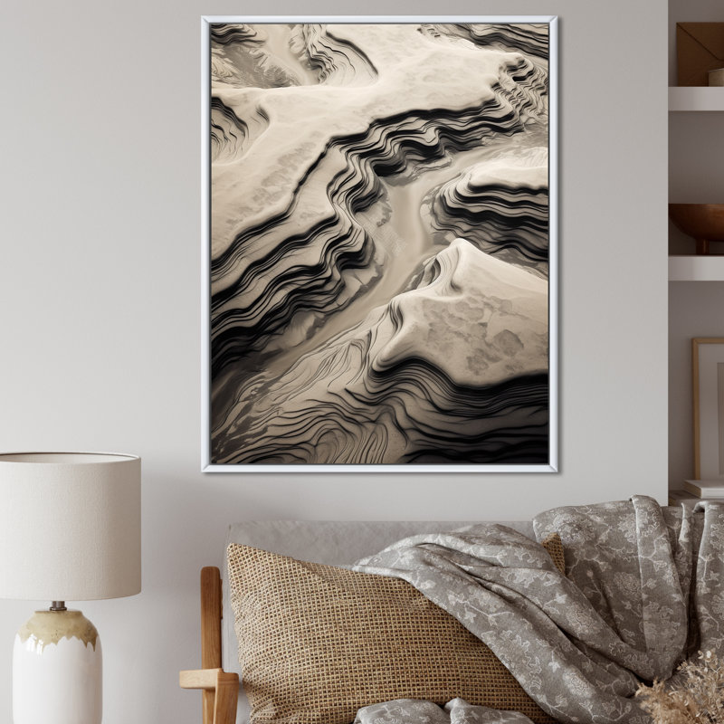 «Eernal Dunes Desert Rivers I», reproduction sur toile, H 32 po x l 24 po x P 1 po, Cadre flottant blanc