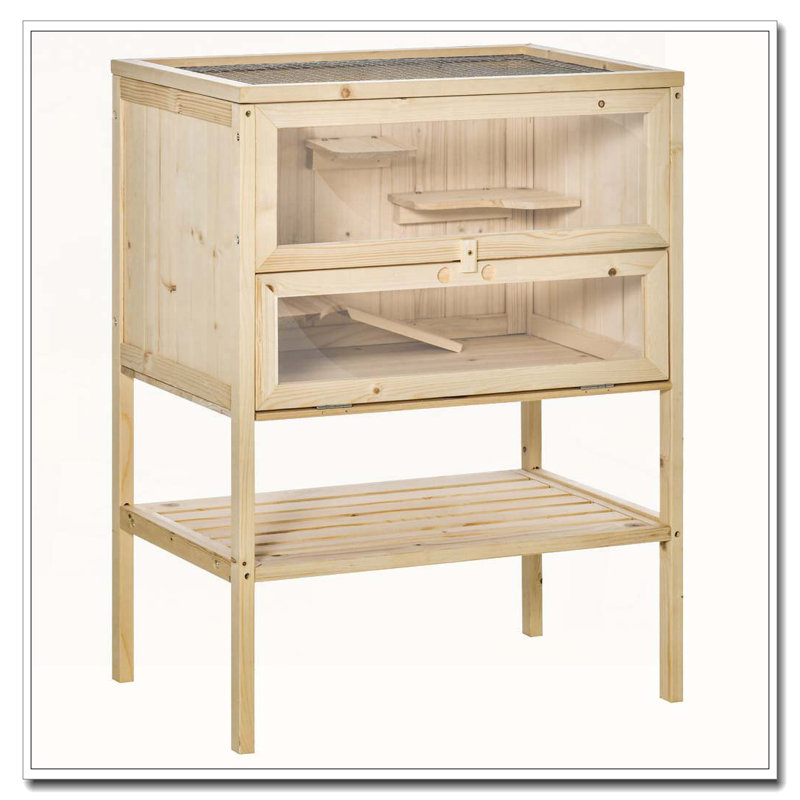 Cage à 3 niveaux en bois avec tablette supérieure