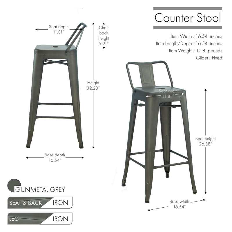 Tabouret Alawai, Gris bronze, Tabouret de comptoir (siège d'une hauteur de 26 p
