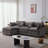 L Shape Chenille Fabric Sectional Sofa with Ottoman-2026305952
