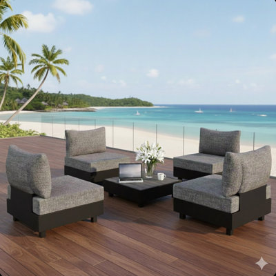 Ensemble modulaire de patio 5 pièces en aluminium gris avec chaises modulaires et table basse