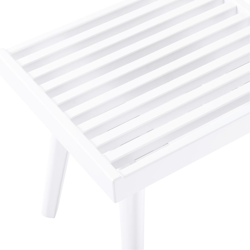 19-Inch White Solid Wood Slatted Bench - Improves Style Of Your Entryway Bench, Long, Minimalist For Bedroom Or