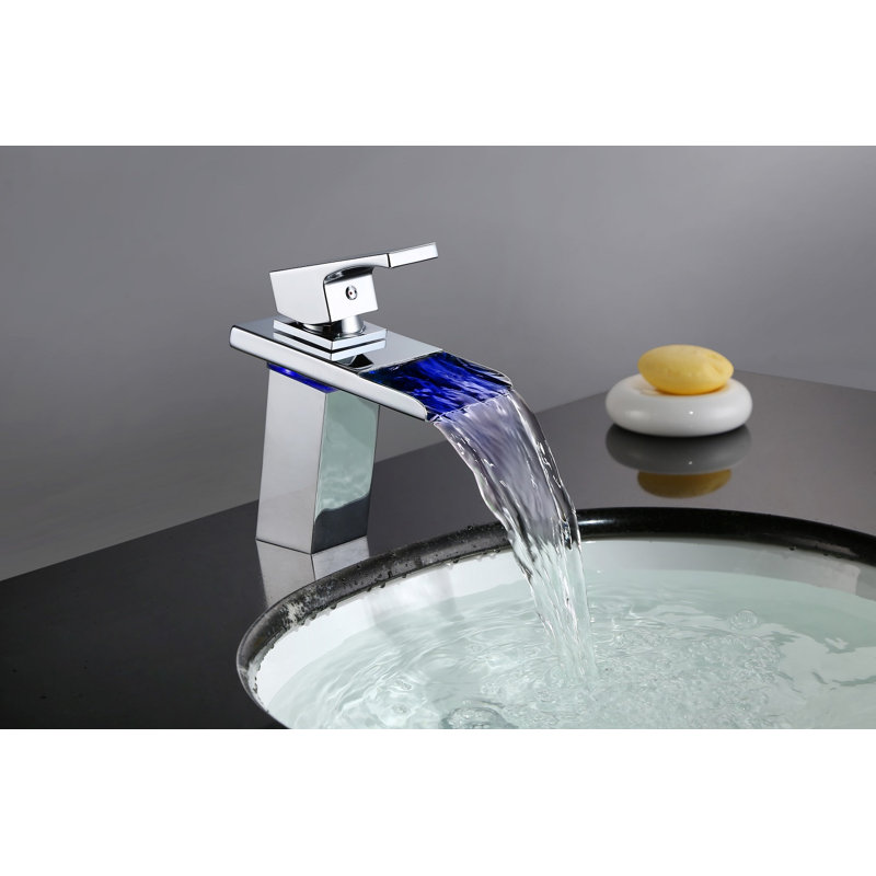 Robinet de salle de bain monotrou Waterfall, robinet d'évier de salle de bain à poignée simple avec DEL