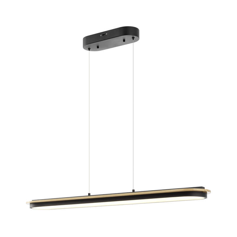 Lustre incurvé linéaire noir et bois satiné