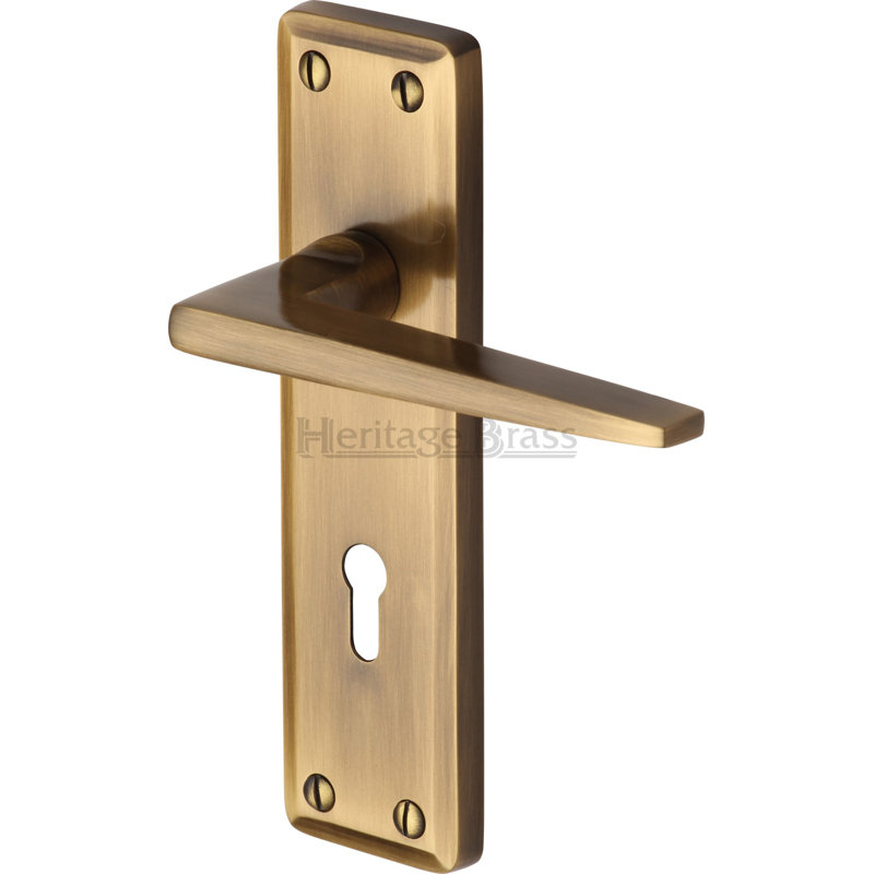 Heritage Brass Heritage Door Handle Lever Lock Kendal Design, Antique Brass