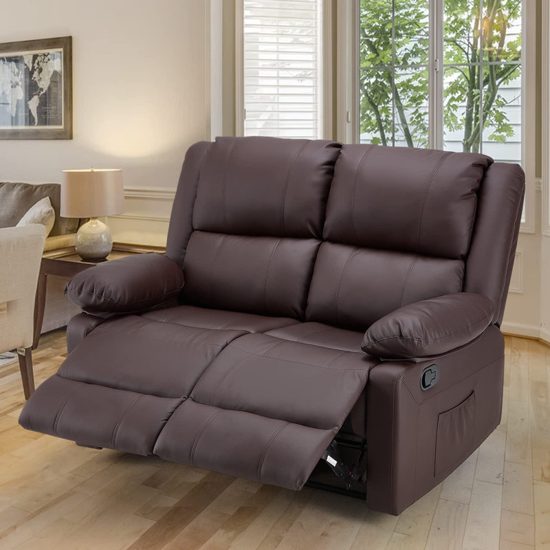 Causeuse inclinable en similicuir de 53,1 po avec fonction chauffante et chauffante, Brun