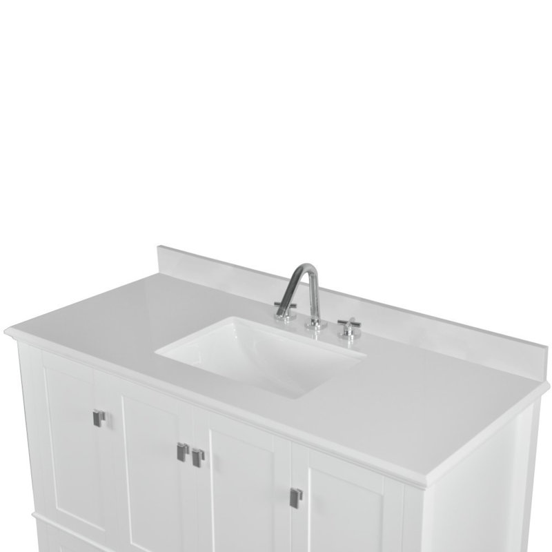 Meuble-lavabo simple 49 po avec comptoir en quartz, Blanc