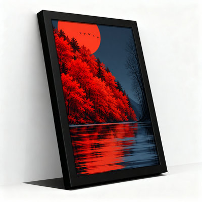 «Red Trees River Reflection Under Giant Red», art mural sur toile