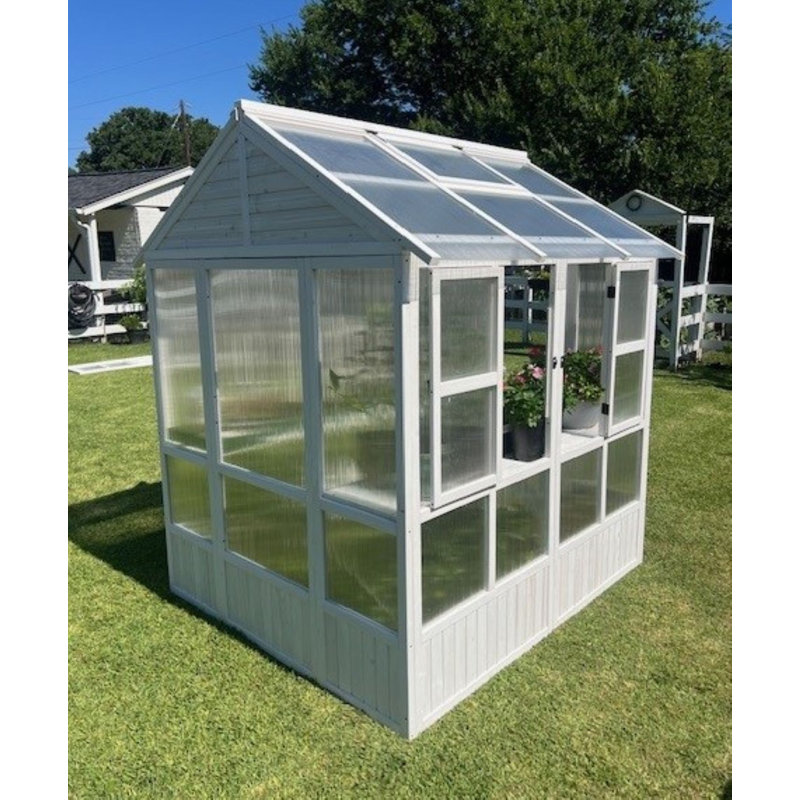 Zylina White Wood Greenhouse with Acrylic Panels, 84in x 72in x 72in