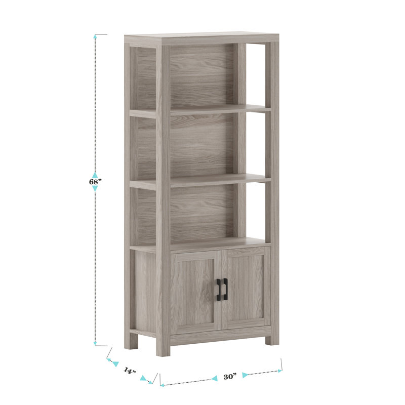 Teague Martha Stewart 68" Shaker Bookcase with Storage Cabinet, Gray Washed Wood/Oil Rubbed Bronze