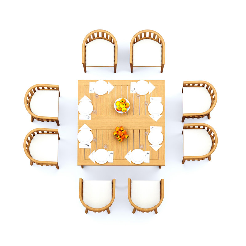 7 Pcs Grade-A Teak Wood Dining Set: 60" Square Rectangle Butterfly Table And 6 Lenong Arm Chairs #11LN1406, 8