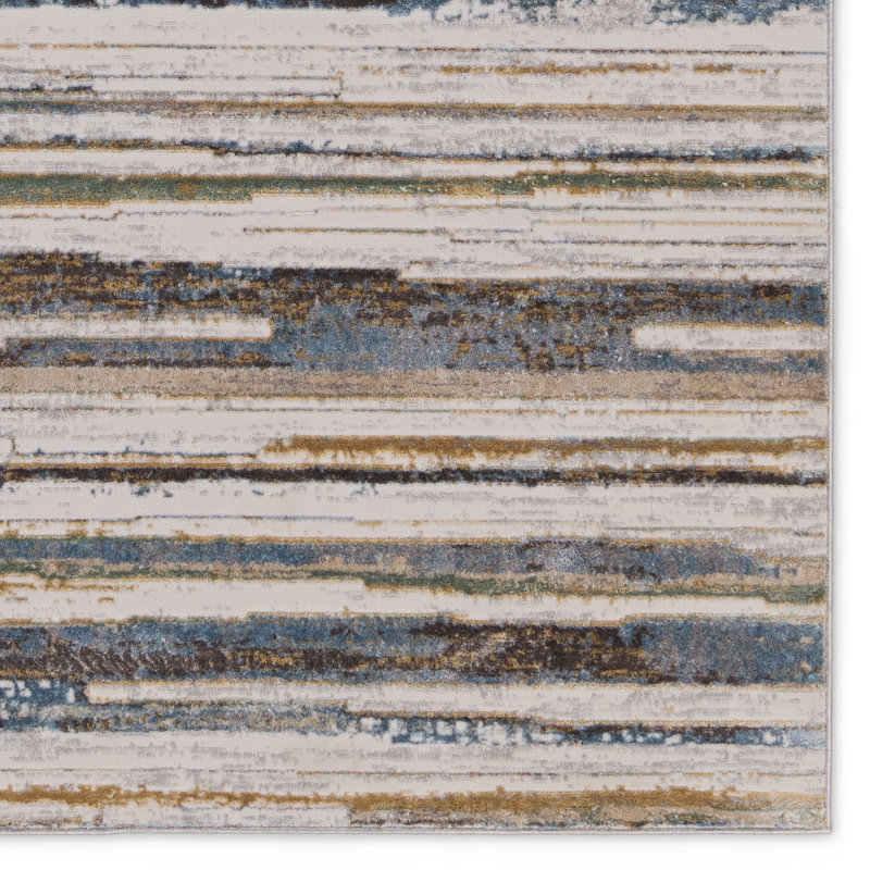 Tapis rayé bleu / crème fait à la main Ph Wilson, Tapis de couloir 2 pi 6 po x 10 pi