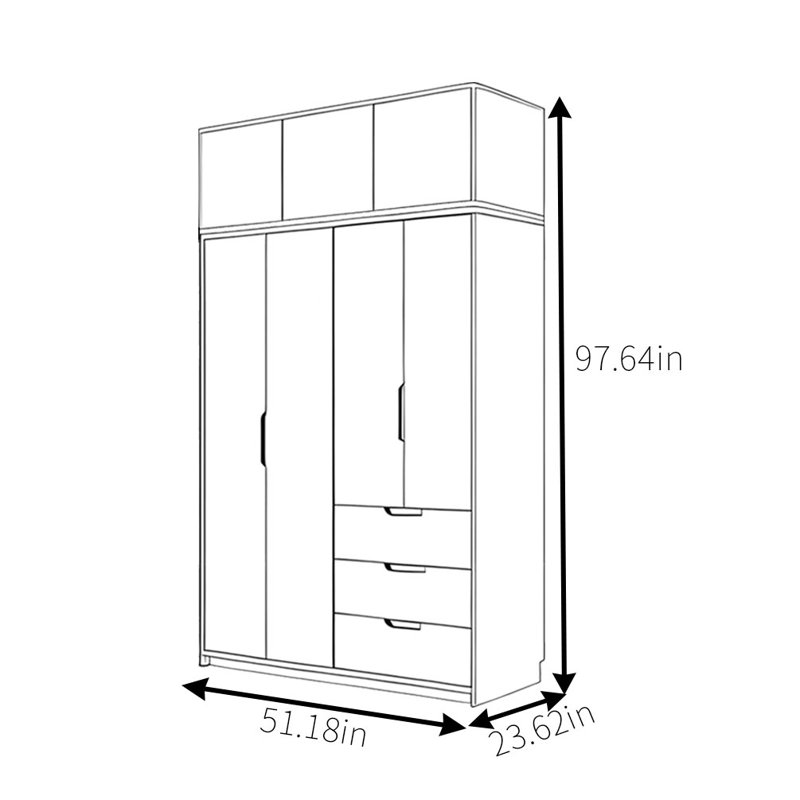 Garde-robe moderne, simple et classique, H 97,64 po x l 51,18 po x P 23,62 po
