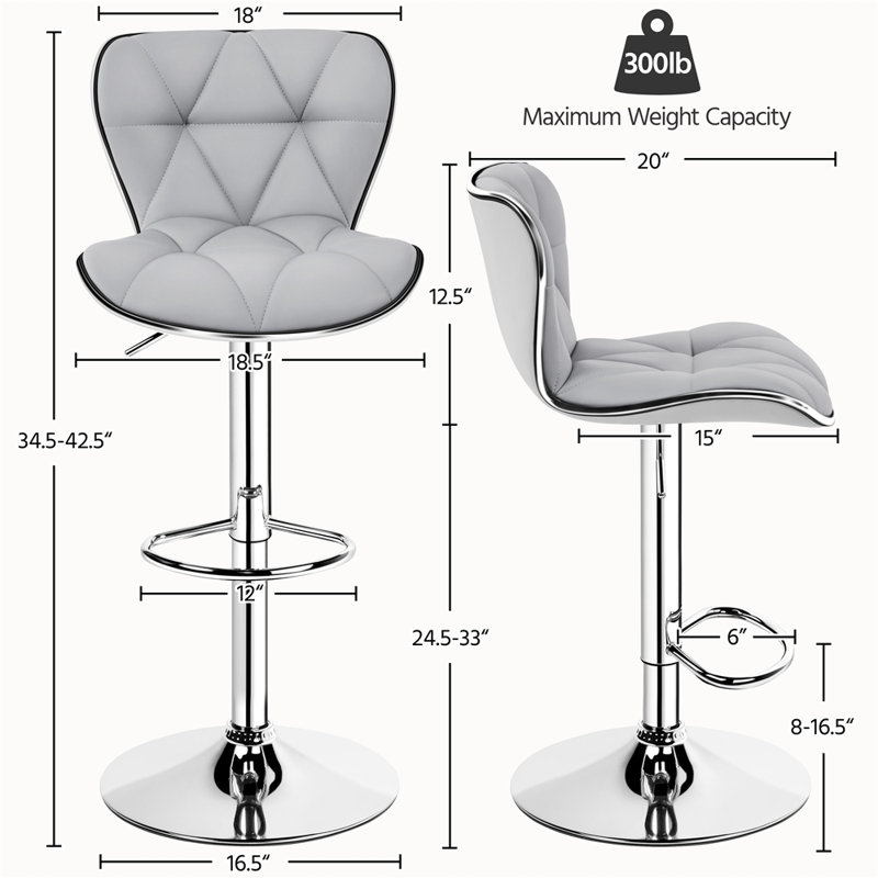 Elna Stylish Adjustable PU Leather Swivel Bar Stool Counter Height Bar Chairs with Large  Base, Light Gray