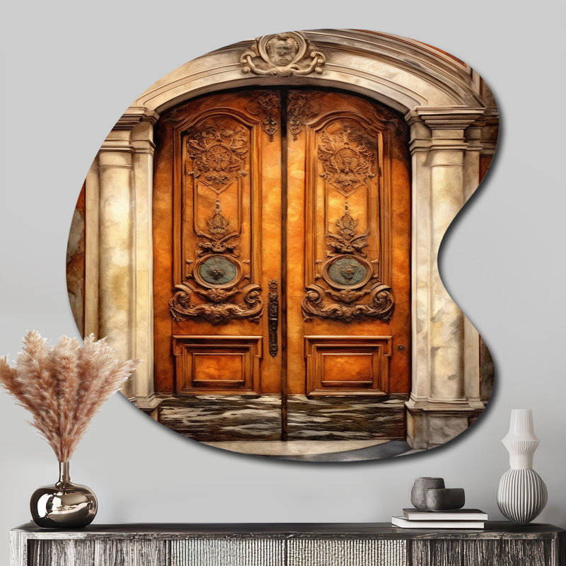 Vieille porte en bois avec sculptures à Paris III - décoration murale irrégulière en métal Paris, H 33 po x l 33 po