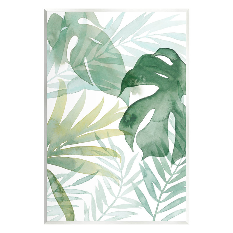 Monstera Green Botanical Leaf Sprigs Wood Wall Plaque