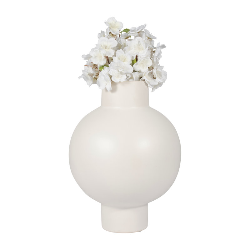 Vase en céramique Bronsyn, H 15 po x l 11 po x P 11 po, Crème, crème