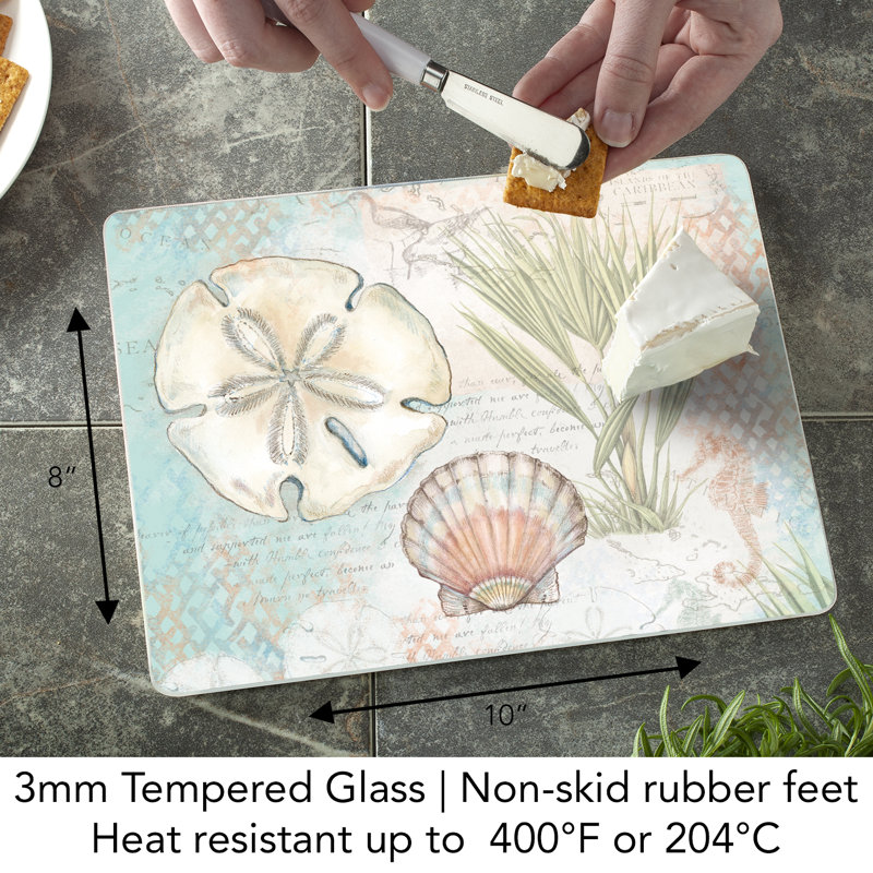 Caribbean Seas Rectangular Tempered Glass Cutting Board 10" x 8"