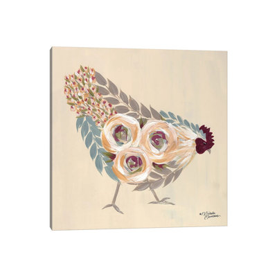 Floral Hen Blue and Yellow 1 Piece Wrapped Canvas Wall Art