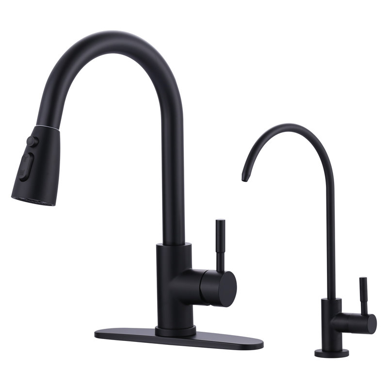 Ensemble de robinet de cuisine et de filtre à eau rétractable en acier inoxydable ARCORA, Noir mat