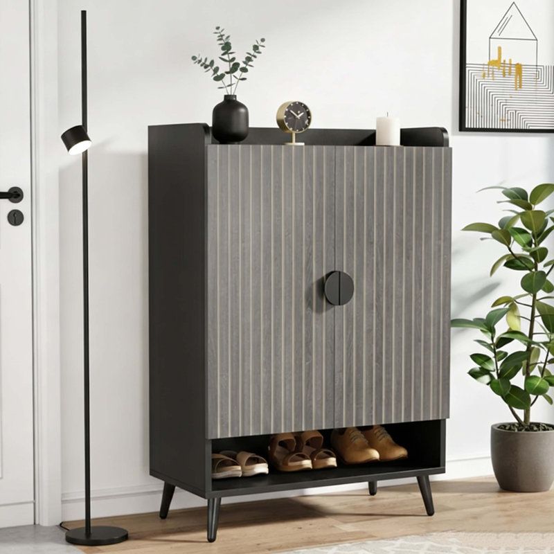 Shoe Storage Organizer Cabinet with Adjustable Shelves, Black