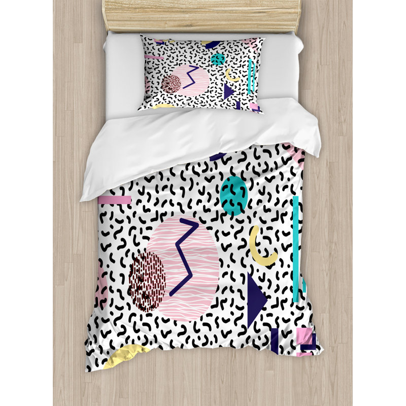 Joleen Navy/Yellow/Pink Microfibre 350 TC Duvet Cover Set, Single Duvet Cover + 1 Standard Pillowcase