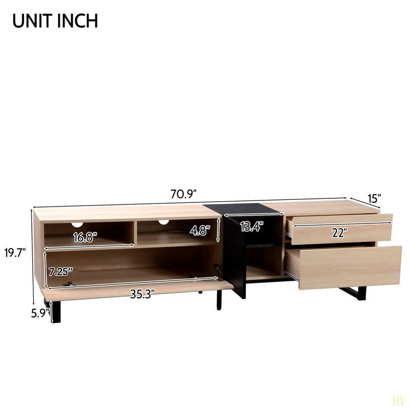 Modern TV Stand For 80'' TV With Double Storage Space, Media Console Table, Entertainment Center With Drop Down Door For Living Room, Bedroom, Home Theatre