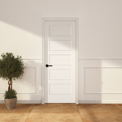 30 po x 80 po Dalle de porte intérieure moulée en composite à 5 panneaux à surface lisse et apprêtée