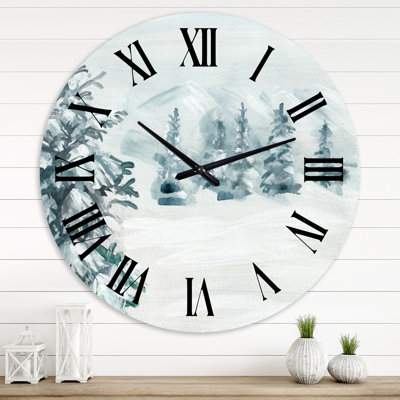 Snowy Pine Trees - Traditional wall clock