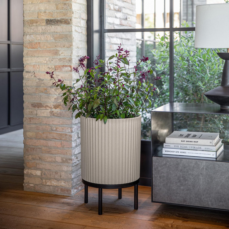 Plastic-Concrete Round Planter with Stand, Sand