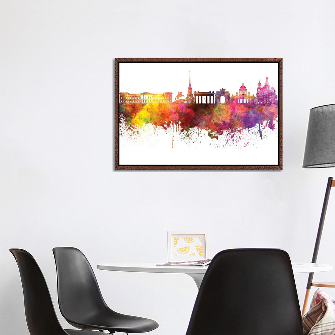 Sankt Petersburg Skyline in Aquarell von Paul Rommer - Galerie-verpackte Leinwand Giclée