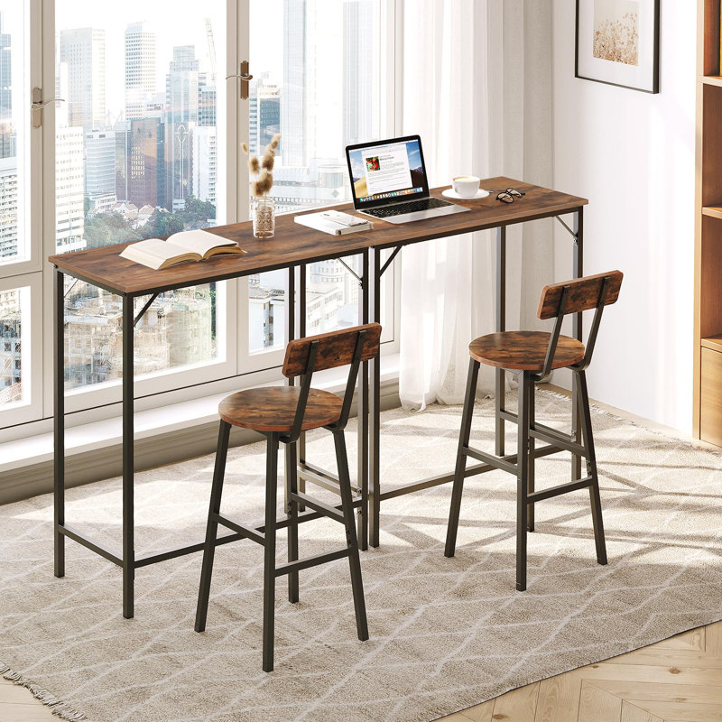 63-Inch Narrow Bar Table, Counter Height Pub Table for Dining Room, Connectable Bar Table with Sturdy Metal Frame