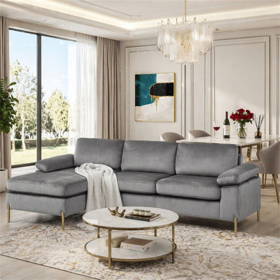 Canapé modulaire en velours avec méridienne Shannon