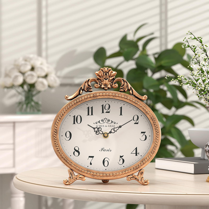 Analogue Quartz Movement / Crystal Tabletop Clock, Antique Gold