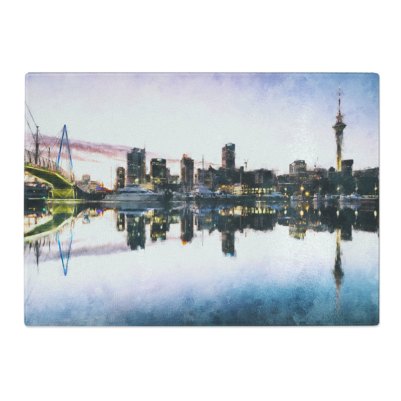 Tempered Glass Auckland Skyline in New Zealand Painting Chopping Board, 20 cm x 28.5 cm