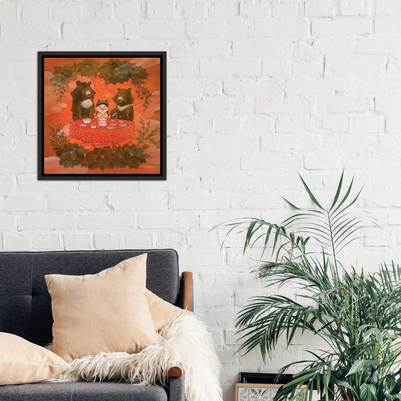 «Three Bears» par Martin Hsu - reproduction d'art, H 26 po x l 26 po x P 1,5 po, Toile avec cadre noir patiné, Pas de tapis