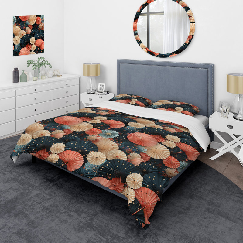 Ensemble de housse de couette Paper Fans And Parasols, Housse de couette pour grand lit et 2 taies décor