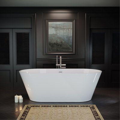 60" Acrylic Freestanding Bathtub, Oval Soaking Stand Alone Bath Tub With Toe-Tap Chrome Drain And Classic Slotted Overflow, With Cupc Certified, Glossy White