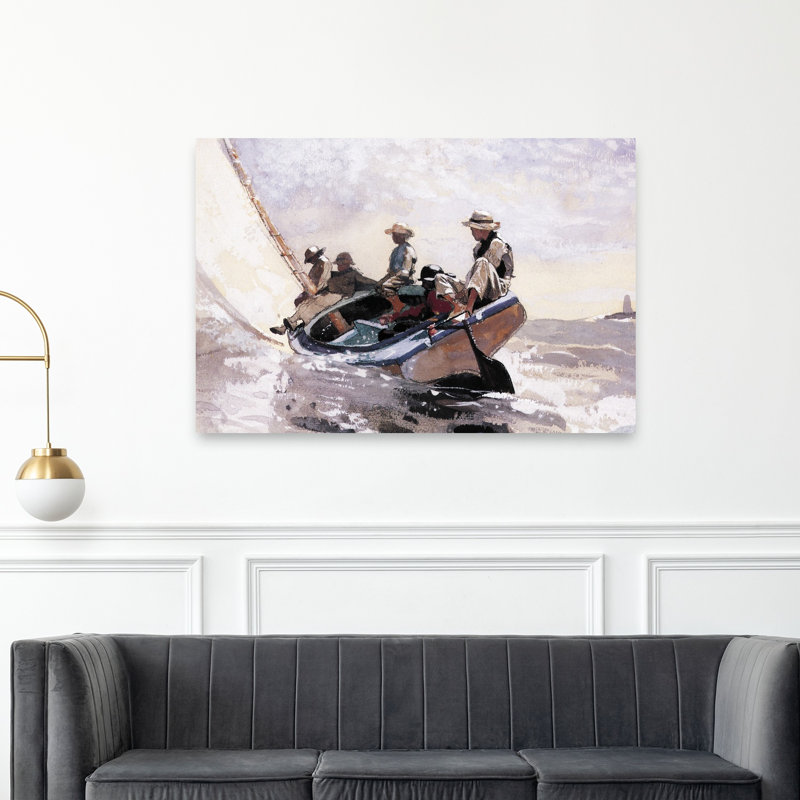 Sailing The Catboat, 1873 Classic Contemporary Orchid Ocean Summer Wall Art Print by Winslow Homer - 1 Piece Wrapped Canvas Wall Art