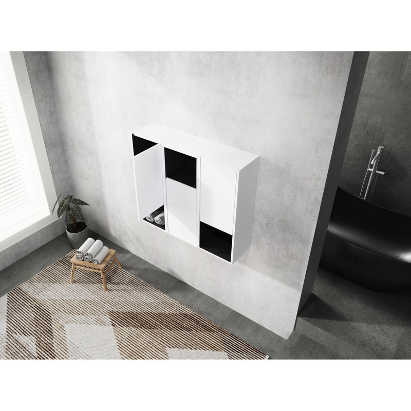 Armoire murale de salle de bain, 12 po, 3 portes à fermeture douce, blanc, 3 portes à la mode, design moderne et gracieux